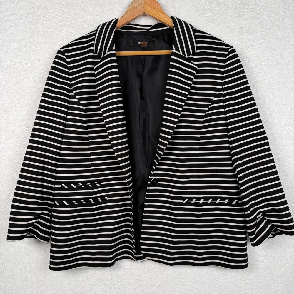 Nine West Womens Black White Striped Single Button Blazer‎ Jacket Size 14 - Picture 6 of 9